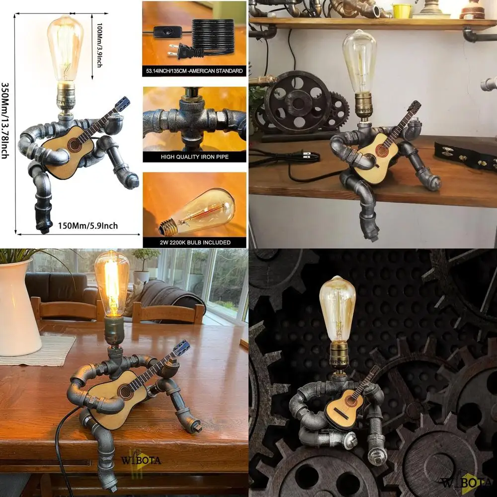 

Vintage Edison Bulb Guitar Lamp - Unique Desk Light for Music Enthusiasts and Musicians, Steampunk-Style Decorative Gift