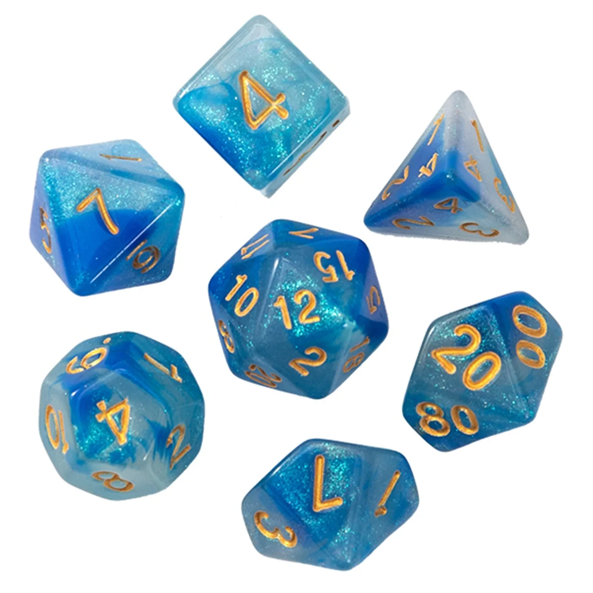 Blue+White Set of 7 Two-Color Multi-Faceted Digital Dice Running Group Game Colorful Dice DND