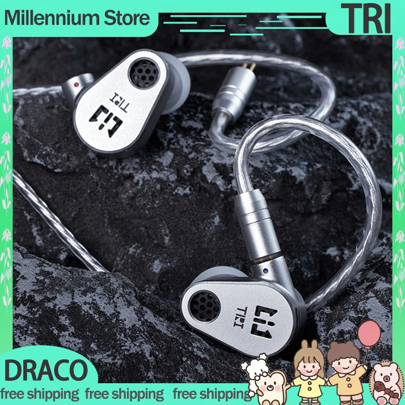 

TRI DRACO Earphones Surround Ear Wired Headphones Dual Dynamic Unit HIFI Earbuds In-Ear CNC Custom Office Gaming Earphones Gifts