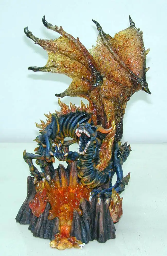 Lava Undead Skeleton Dragon Resin Figurine Volcano Base Burning Wings Fantasy Dragon Statue Gothic Desktop Ornament Home Decor