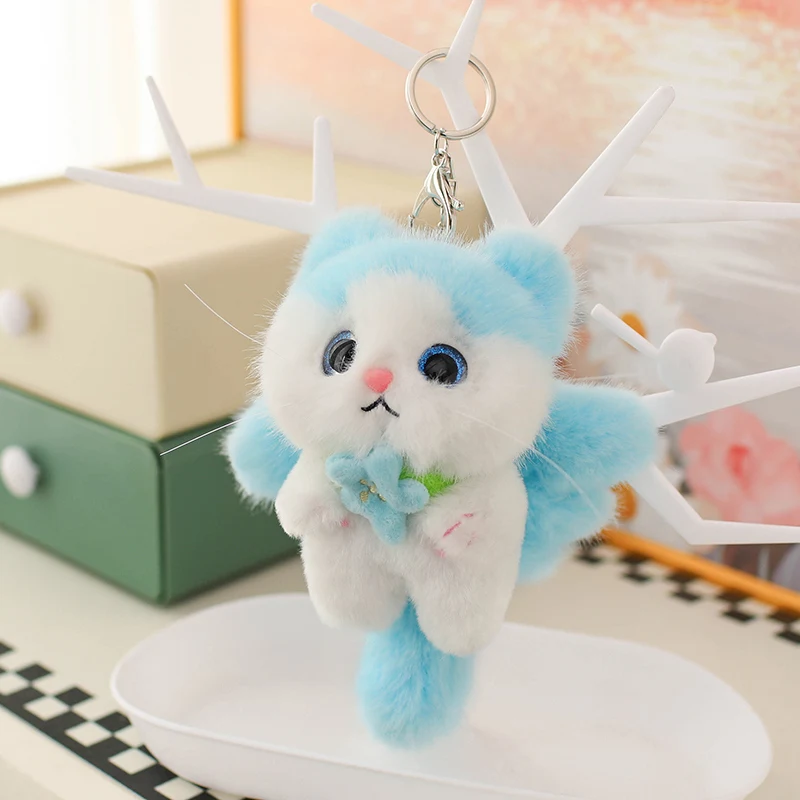 Angel Cat Plush Pendant 15cm Cute Cat With Wings Blue Pink Kitten Plush Doll Keychain Backpack Decor Boy Girl Good Friend Gift