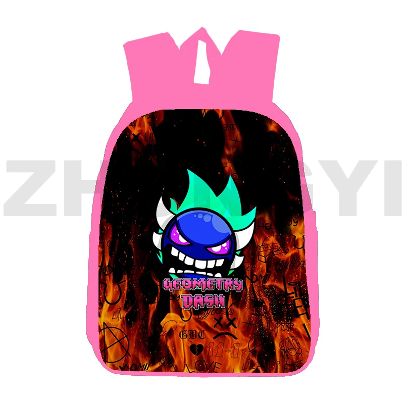 

Angry Geometry Dash Backpacks for School Teenager Girls 12/16 Inch 3D Print Anime Daily Rucksack Kindergarten Pink Shoulder Bag