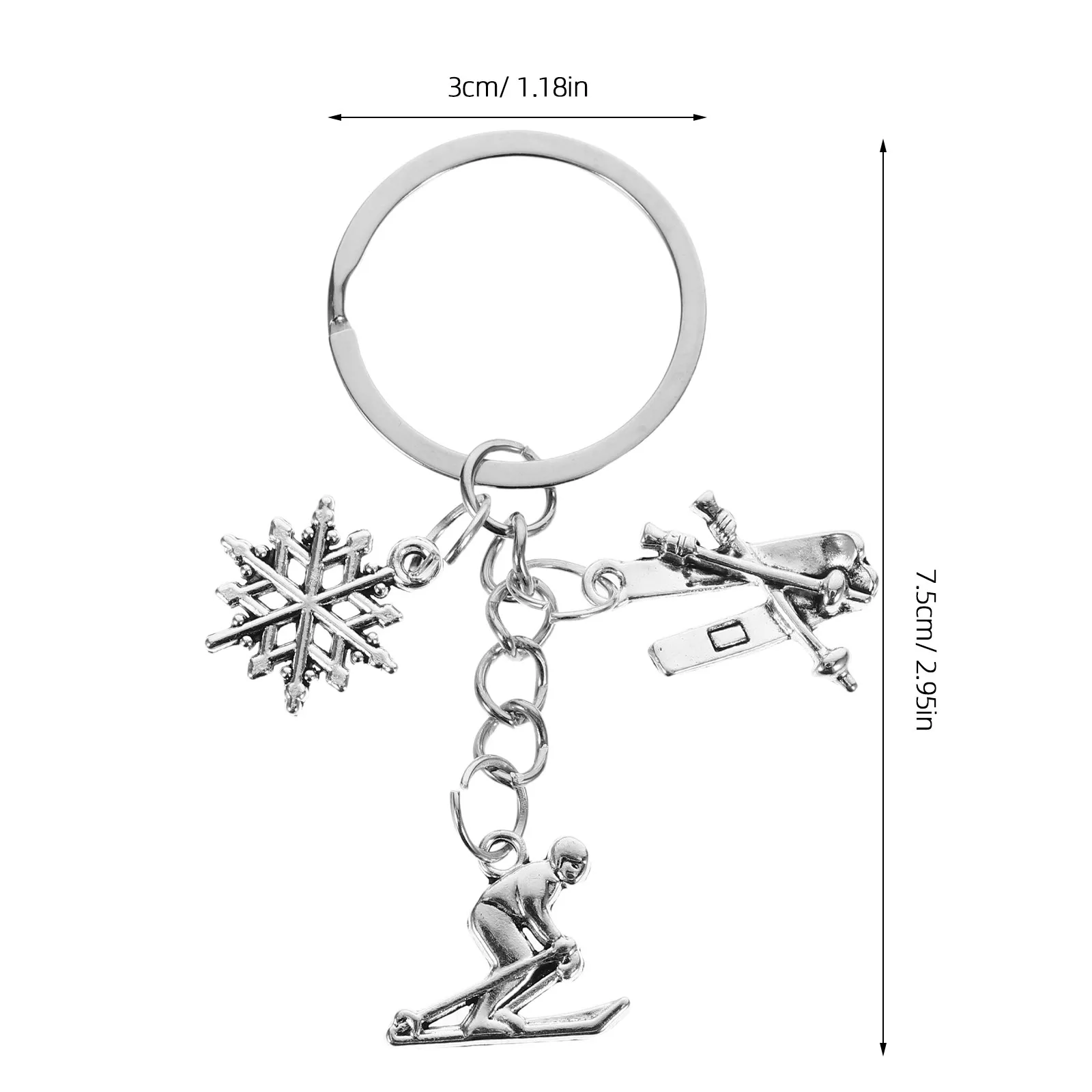 Snowflake Skiing Keychain Metal Pendant Skier Decoration Ski Resort Souvenir Winter Sports Charms for Men Women Birthday