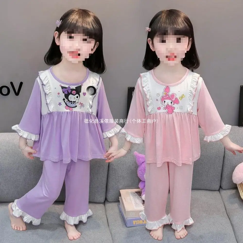 

Girls Short Sleeve Shorts Pajamas Set Sanrio Kuromi My Melody Summer Air Conditioning Suit Cartoon Homewear Baby Child Sleepwear
