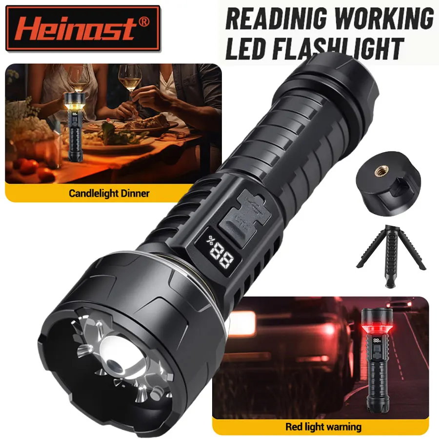 Portable LED Flashlight With Power Display Ambient Light Outdoor Camping Rechargeable Light Emergency Waterproof Work Lantern