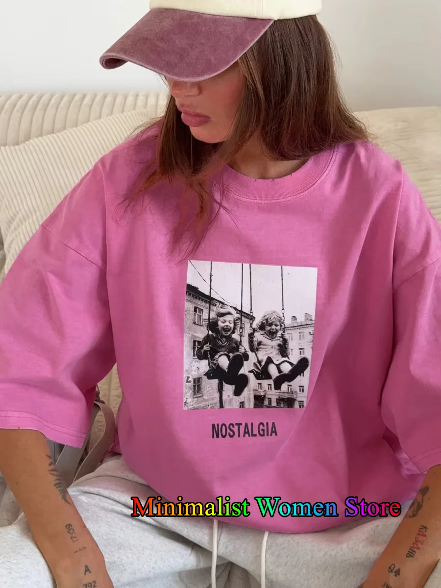 

Summer New Women's Retro Printed Washed Cotton Short Sleeve O-neck Tshirts Wax Printing Fashion Hip Hop Loose Tees Sports Tops