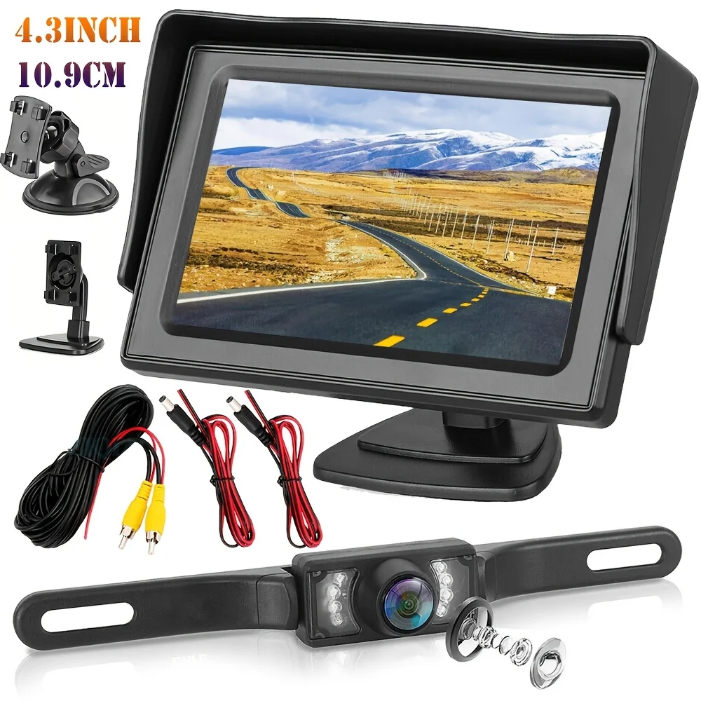 

Bileeko 7LED ИК-камера номерного знака - 4,3-дюймовый HD-монитор заднего вида, комплект парковки заднего вида для пикапа/фургона/фургона