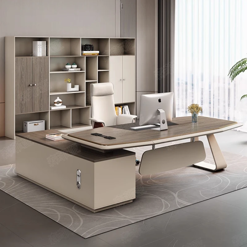 

Современный угловой офисный стол класса люкс, эстетичный большой компьютерный стол-органайзер для руководителя, мебель для работы стоя