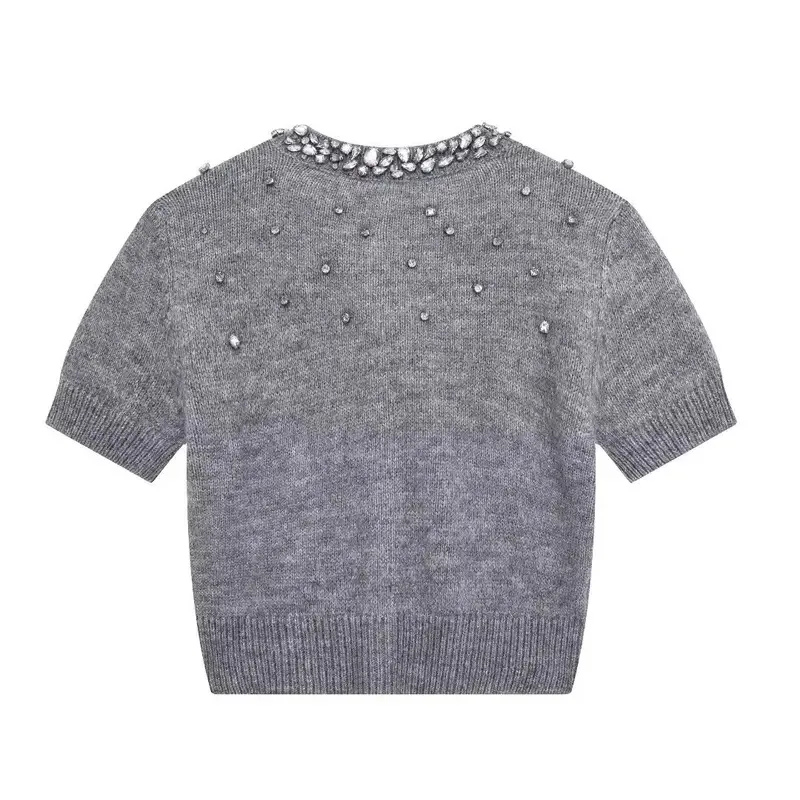

Women's Spring Fashion Sexy Party Style Raw Edge Knit Pullover Top with Chic Bow Detail Mini Skirt Set for Women