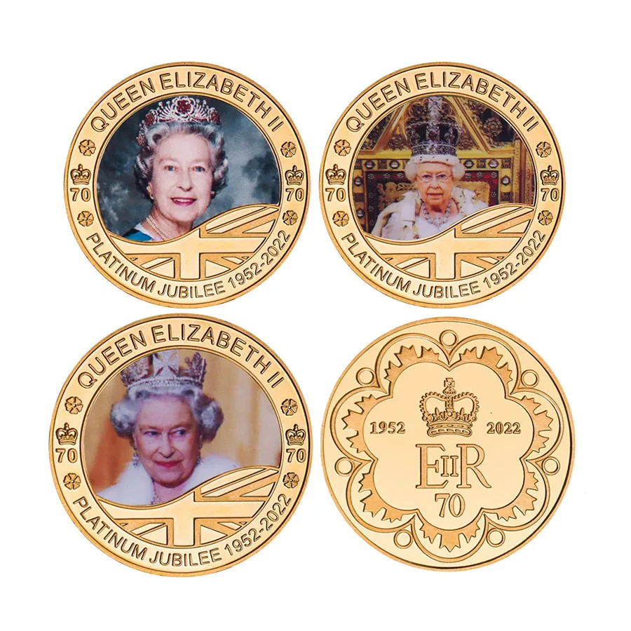 

1952-2022 Queen Elizabeth II Platinum Jubilee 70th Anniversary Gold Coin Polyester Union Commemorative Coins