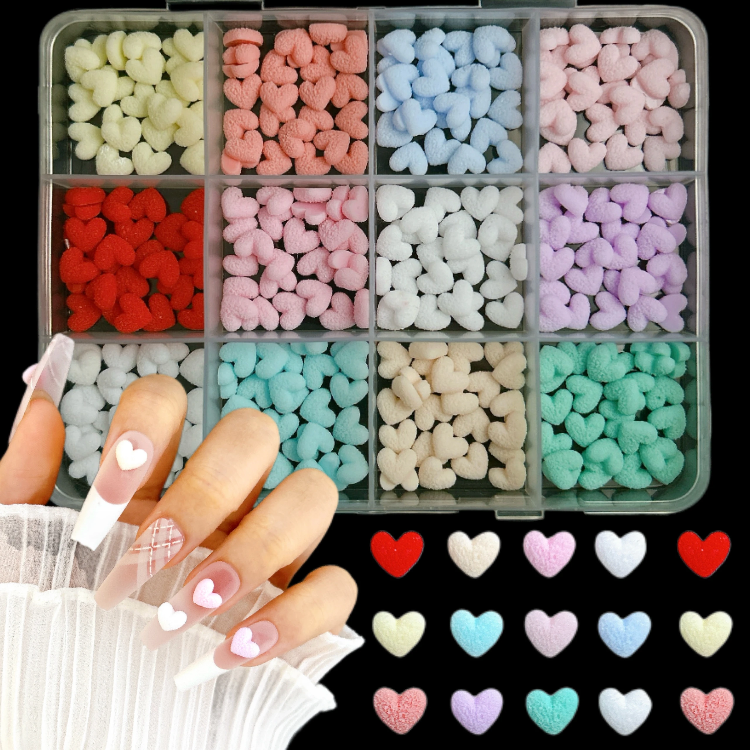 1박스 귀여운 미니멀리스트 레진 복숭아 하트 네일 참 다양한 색상 발광 무광 하트 네일 아트 장식 DIY 헤어핀 네일