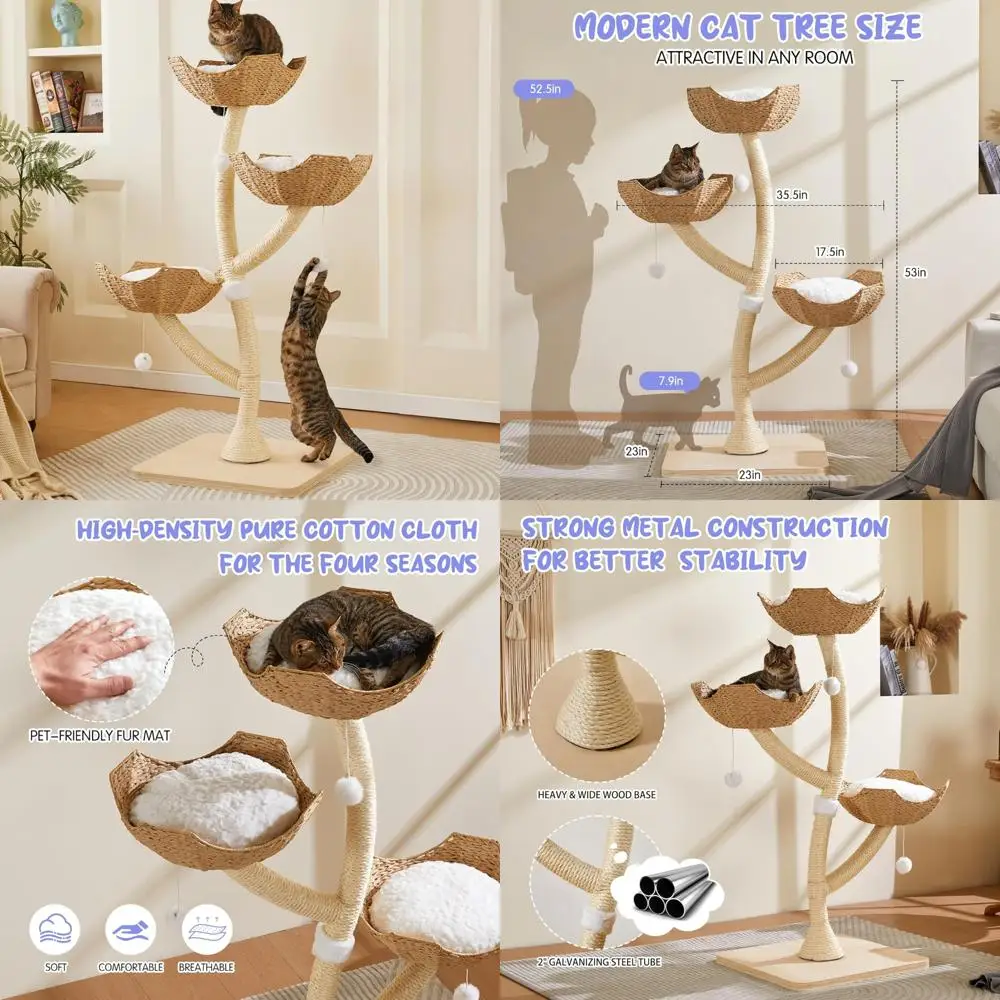 

Elevated 53-inch Cat Tree with Multi-Level Scratching Platforms for Various Sized Cats