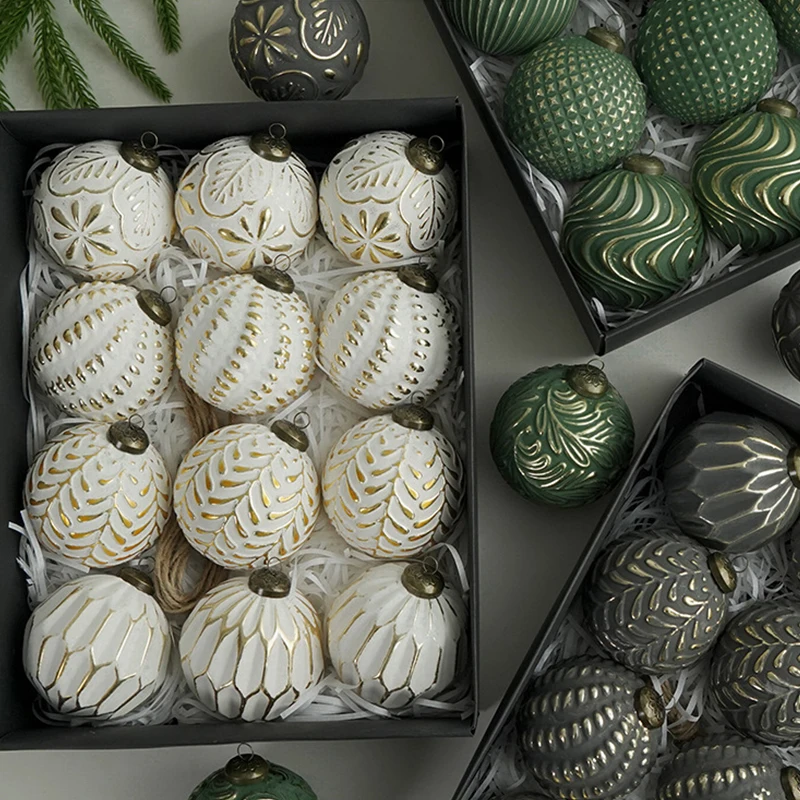 

12PCS Vintage Christmas Ball Christmas Tree Balls Pendant Retro Reusable Hanging Balls Xmas Tree Ornaments Holiday Crafts