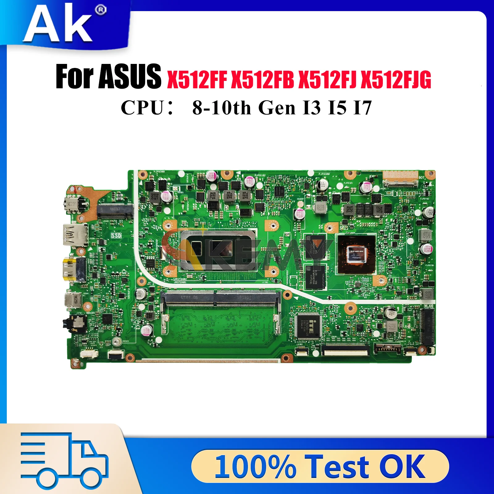 

Материнская плата для ноутбука X512FF для ASUS F512F X512F K512F X512FB A512F X512FJ V512F V5000F S512F X512FJG с процессором I3 I5 I7