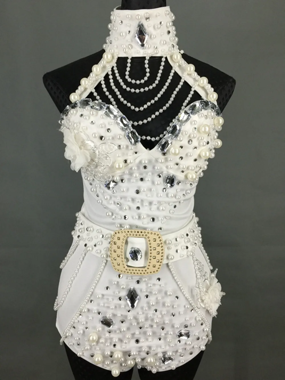 New nightclub bar DJ singer's exclusive handmade ultra dense pearl high-end one-piece women's fashion performance clothing