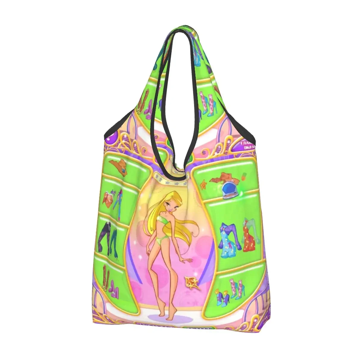 Custom Recycling Anime Winx Club Shopping Bag Women Tote Bag Portable Grocery Shopper Bags