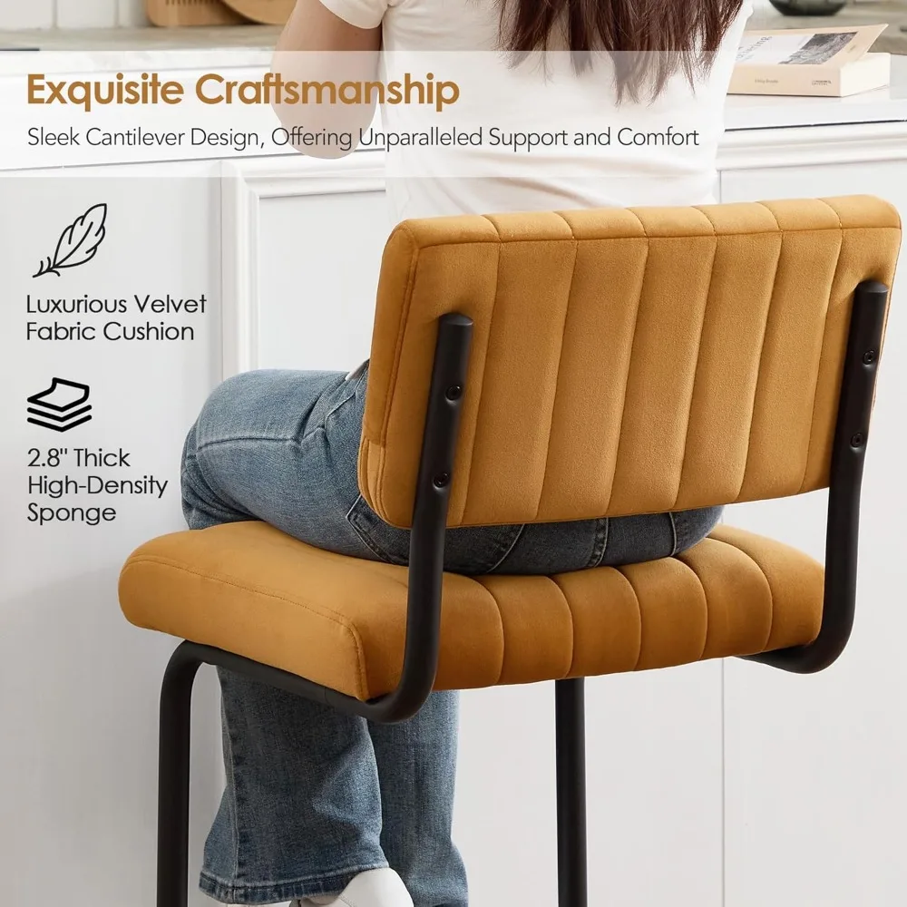 30 Inch Modern Bar Stools Set of 2, Upholstered Mid Century Modern Bar Height Stools Chairs with Tufted Cushion and Backs,