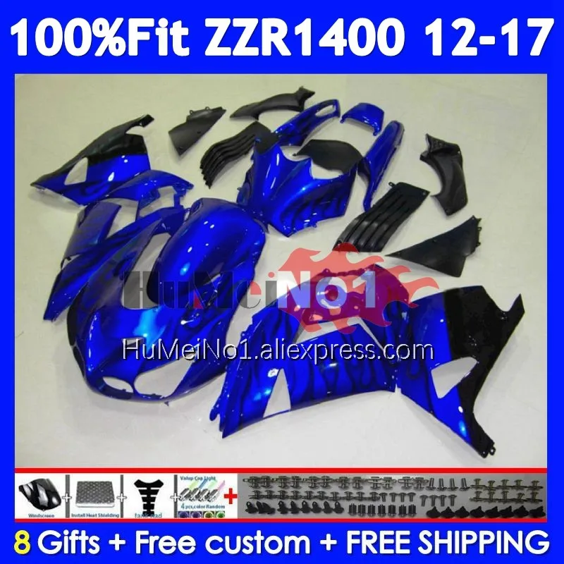 Body For KAWASAKI NINJA ZZR1400 ZZR 1400 12 13 14 15 16 17 Blue flames 230No.43 ZZR-1400 2012 2013 2014 2015 2016 2017 Fairing