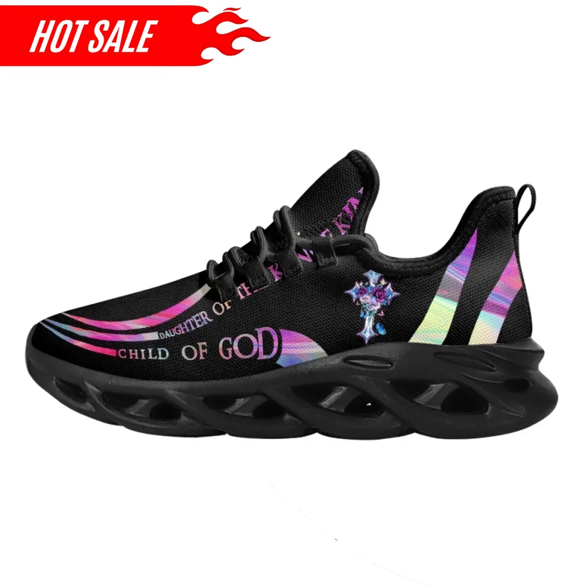 Hot Cross Christian God Print Light Breathable Sneakers Air Mesh Outdoor Sport Shoes for Women Faith Hope Training Shoes - view 4
