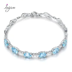 Aquamarine Bracelets For Female Real 925 Sterling Silver Sky Blue Gemstone Bracelet For Student Birthday Gift Jewelry Wholesale