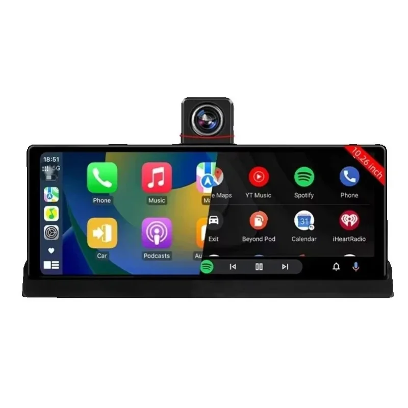 Srnubi 10,26" 4K Auto-DVR Carplay Android Auto 360 °   Rotierbare Dual-Lens-Dashcam für LKW, Fahrrekorder mit WIFI, FM, BT