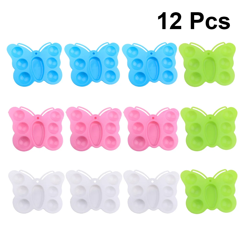 

12Pcs Butterfly Shape Paint Palette Plastic Durable Portable Art Tray Suitable Acrylic Watercolor Oil Colors Paint Palette