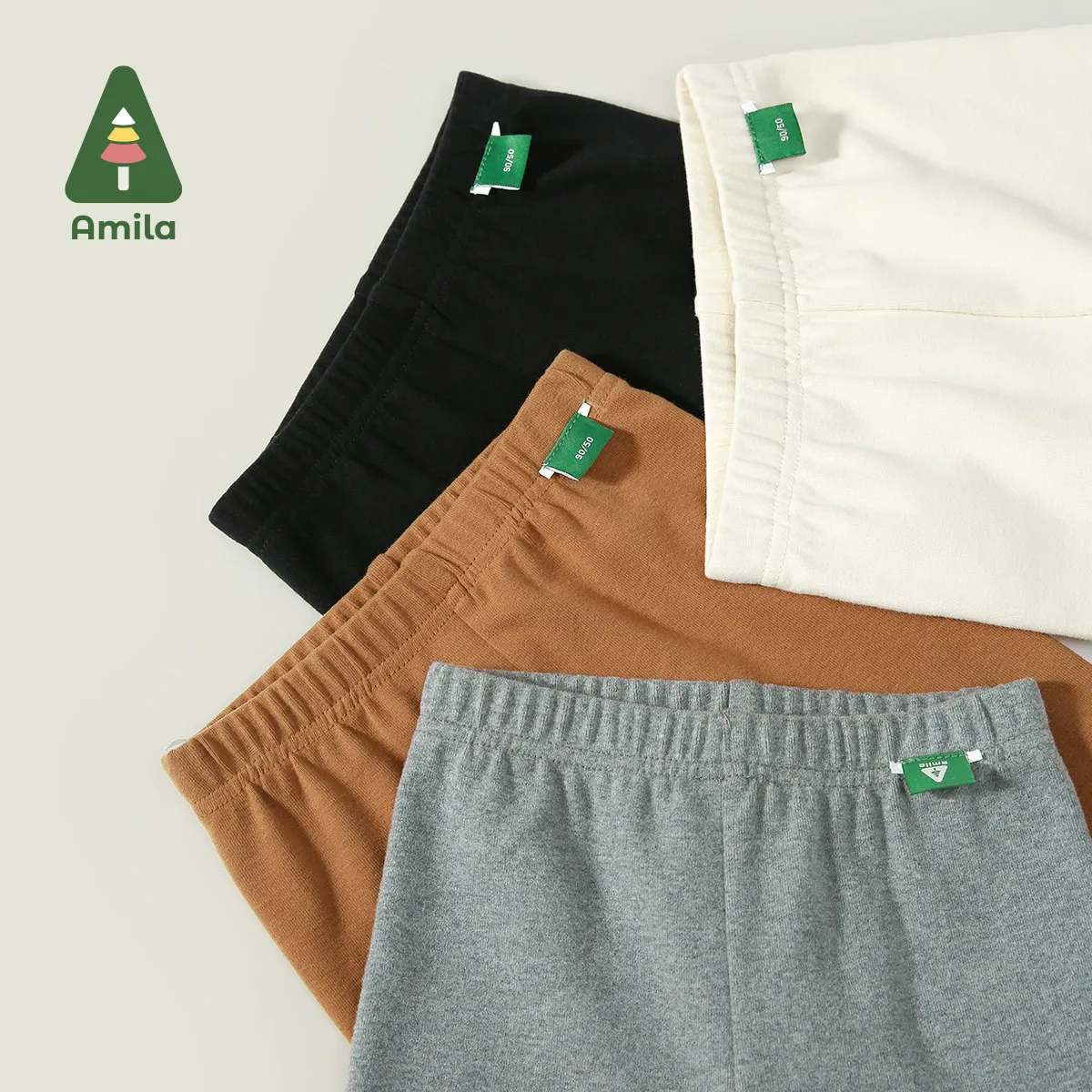 Amila Baby Leggings 2024 Autumn New Girls High-Quality Contrast Color Basic All-Match High-Elastic Breathable Children's Pants