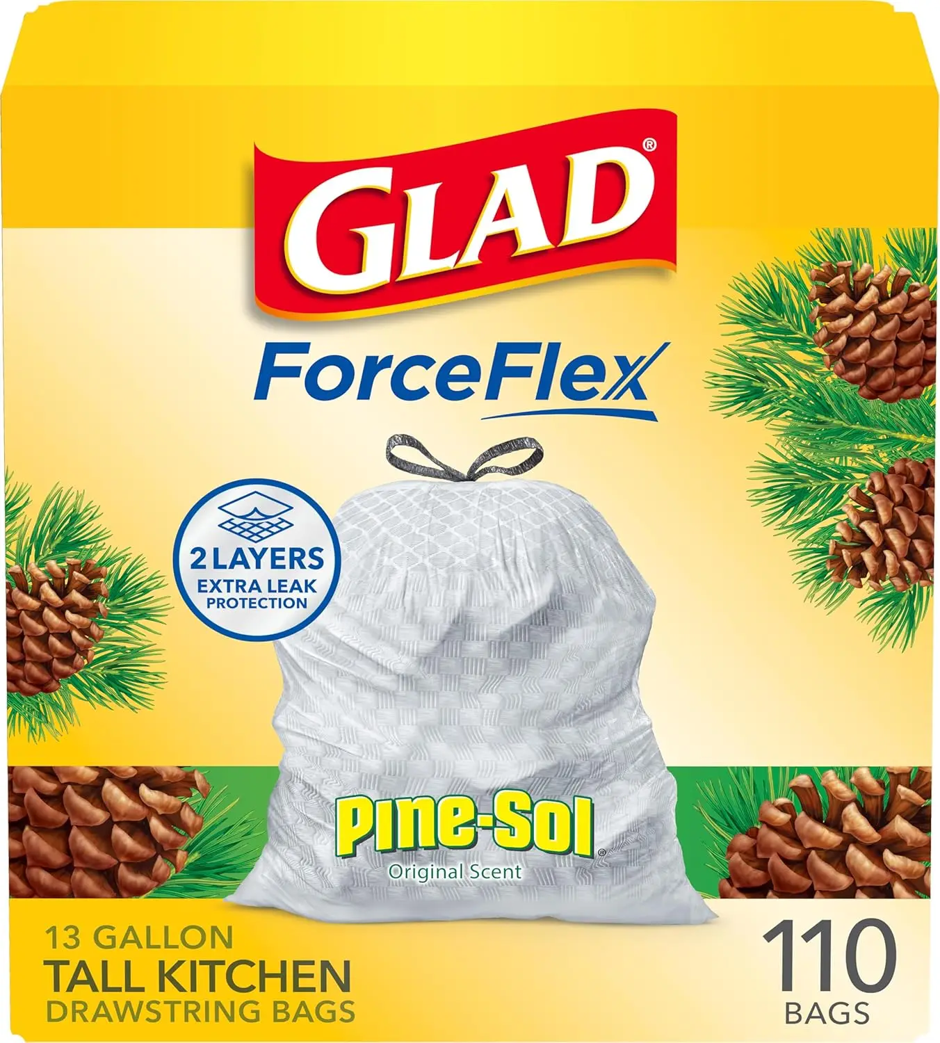 

Мешки для мусора для кухни, 13 галлонов, 110 штук, с ароматом Pine-Sol, для интенсивного использования
