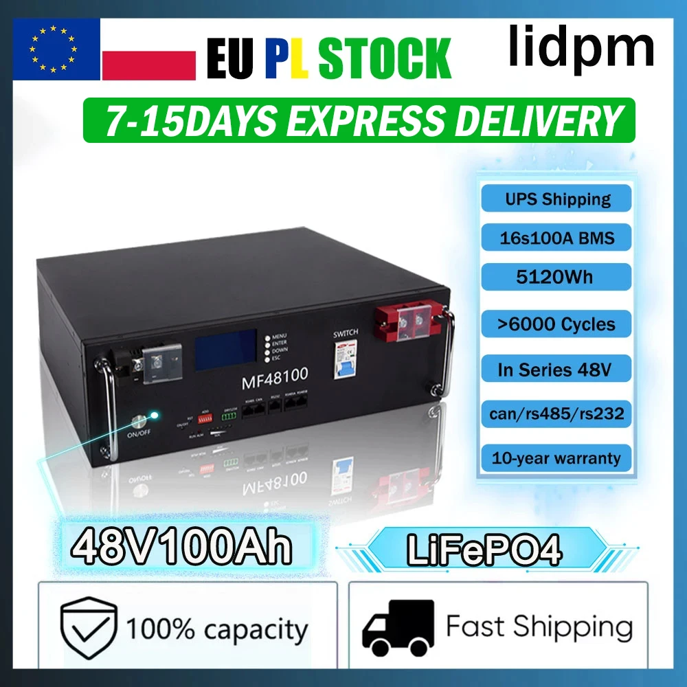 Brand New LiFePO4 48V 100Ah Batteria 5kwh Built-in 16S 100A BMS RS485 batteria al litio 48v 100ah CAN Cell Pack Per Sistema Solare