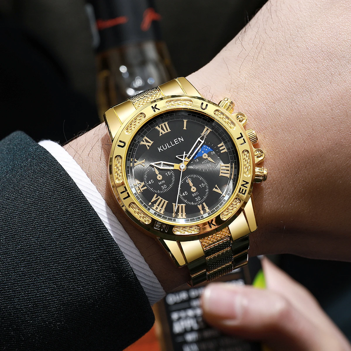 นาฬิกาข้อมือผู้ชายแบบสุ่ม 1 ชิ้น กล่องสุ่มสุดหรู หน้าปัดใหญ่ นาฬิกาควอตซ์แฟชั่นสำหรับผู้ชาย นาฬิกาธุรกิจ Reloj Hombre