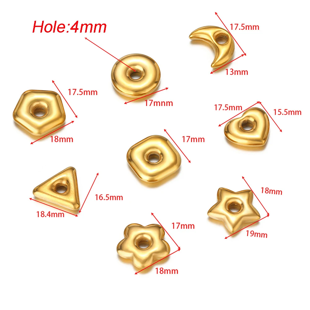 6 Stück/Set Edelstahl Gold Runde Quadratische Herz-Perlen mit Großem Loch für DIY Ohrringe, Halsketten und Schmuckherstellung – Detail 1