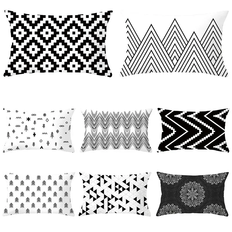 Black White Cushion Cover Home Decor Pillowcase Geometric Pattern