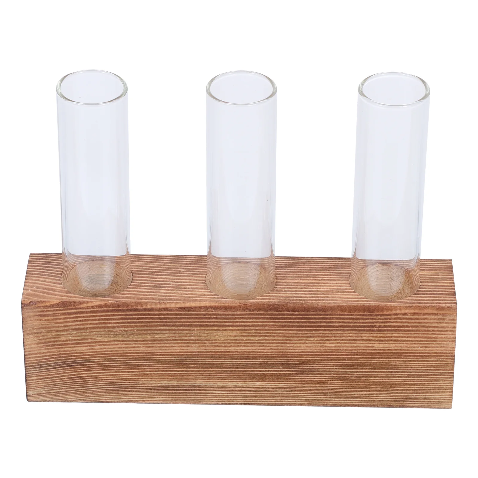 

Hydroponic Flower Vase Transparent Glass Container Wooden Stand Table Decoration Plant Pots Indoor Desk Ornament Brown Color