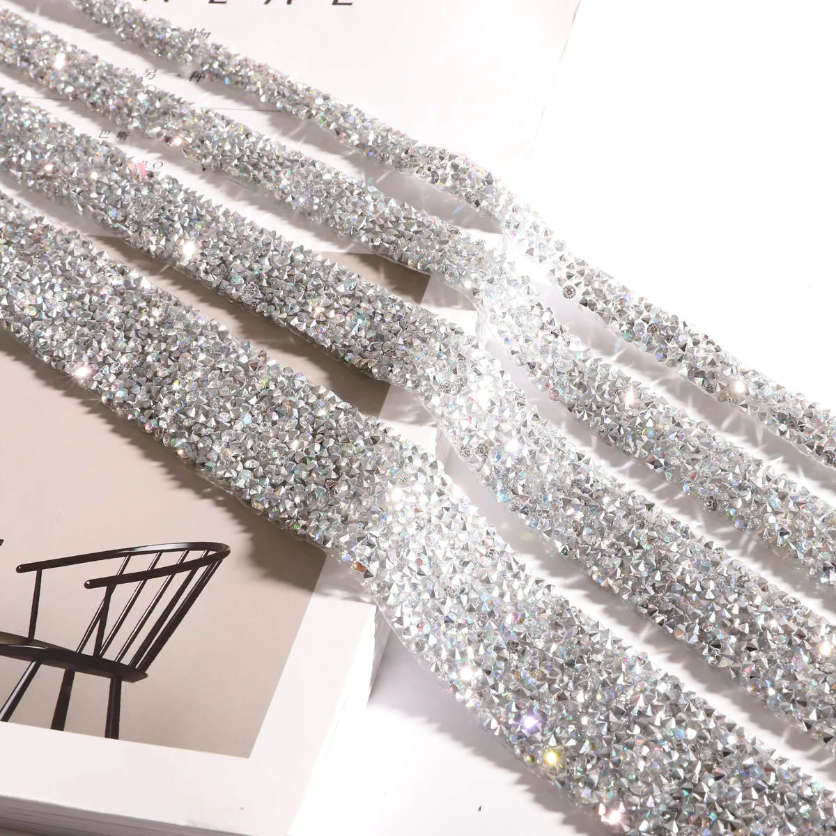 1Yard 10/15/20/30mm Glitter Rhinestone Chain Tape Trim Resin Crystal Decoration DIY Belt Garment Strass Hotfix Applique Craft