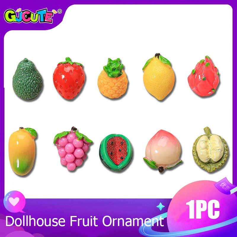 Dollhouse Miniature Fruit Model Mini Simulated Ornament Watermelon Pineapple Avocado Grape Lemon Peach Doll House Decoration Toy