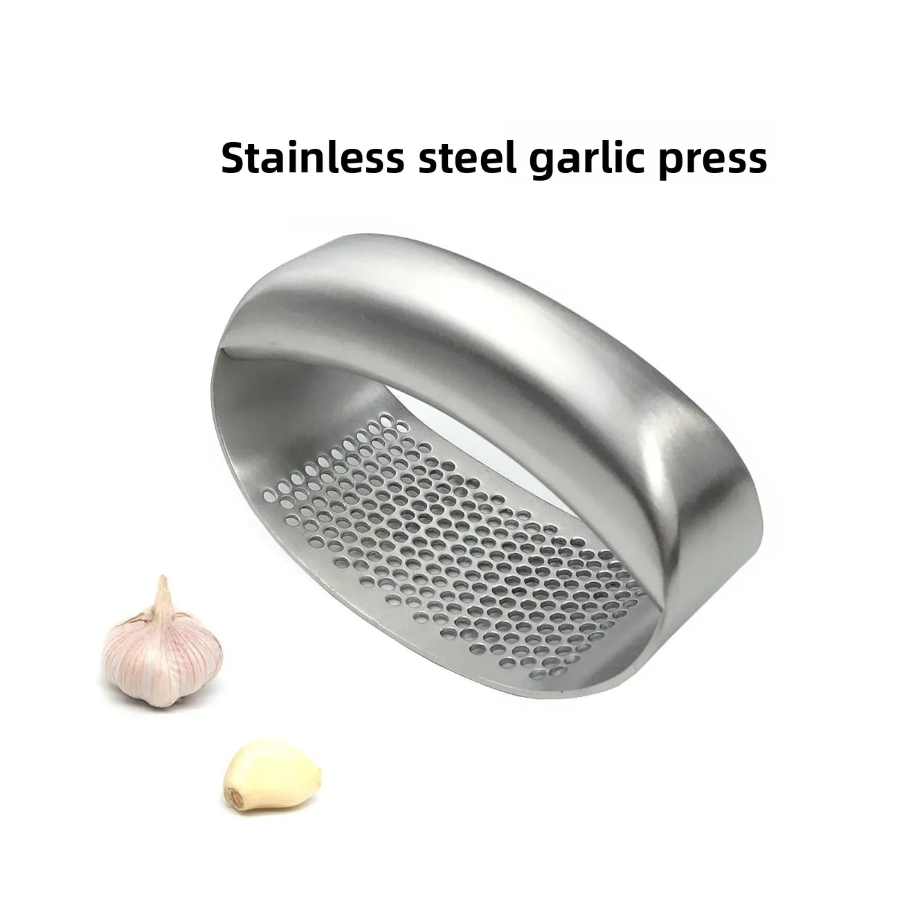 Stainless steel garlic press, manual ring garlic masher, household stainless steel garlic press, garlic crusher, garlic masher
