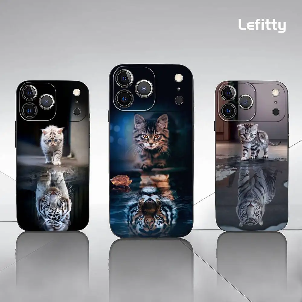 

Cute Big Cat Tiger Phone Case For iPhone 17 16 15 14 13 12 11 Pro Max Plus Mini Black Frosted Soft Shell Funda