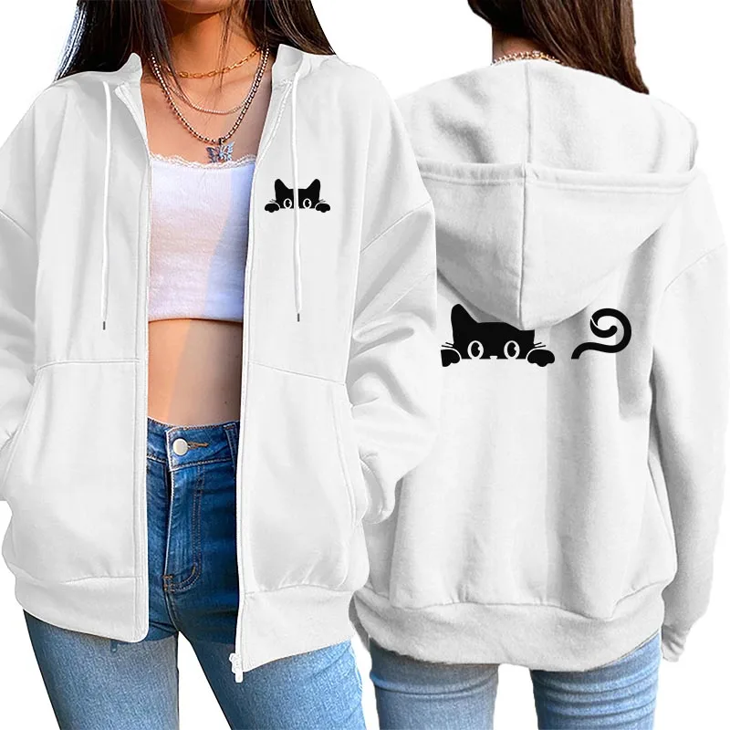 2025, neue Damen-Strickjacke mit Reißverschluss, Kapuzen-Sweatshirt, bedruckt, Outfits, modisch, lässig, Jogging-Top, Kleidung, Dame, vielseitiger Sportmantel – Detail 2