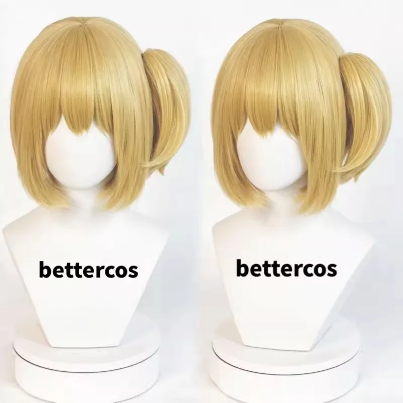 

Yachi Hitoka Cosplay Wig Fiber Synthetic Wig Anime Cosplay Gold Side ponytail short hair+ Wig cap