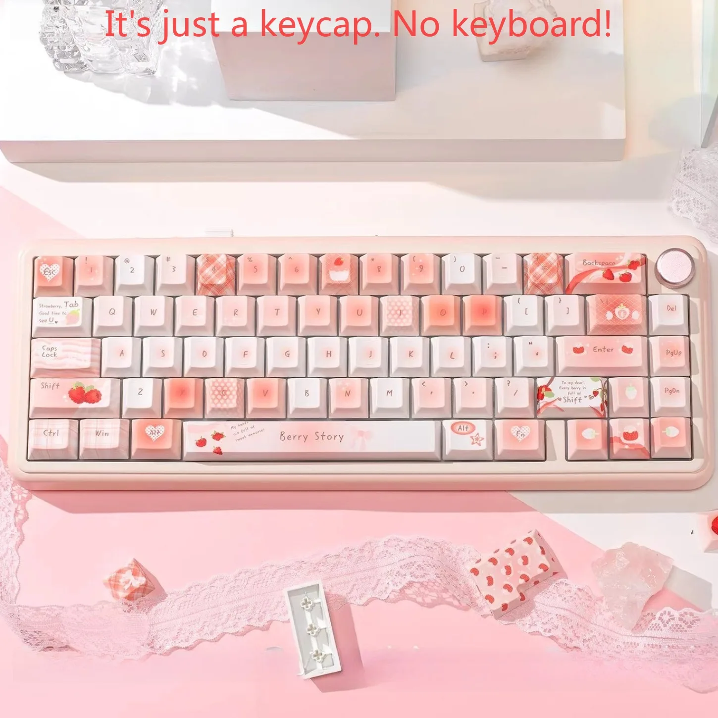 Beautiful Strawberry Pink Cherry Key Cap Kit PBT 143 Keys Compatible with 61 68 75 87 108 Mechanical Keyboard