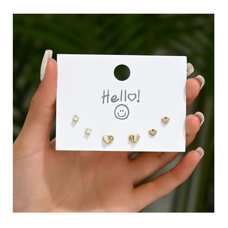 

Корейский дизайн: Набор женских серег с цирконами, маленькие, свежие, универсальные и милые серьги.