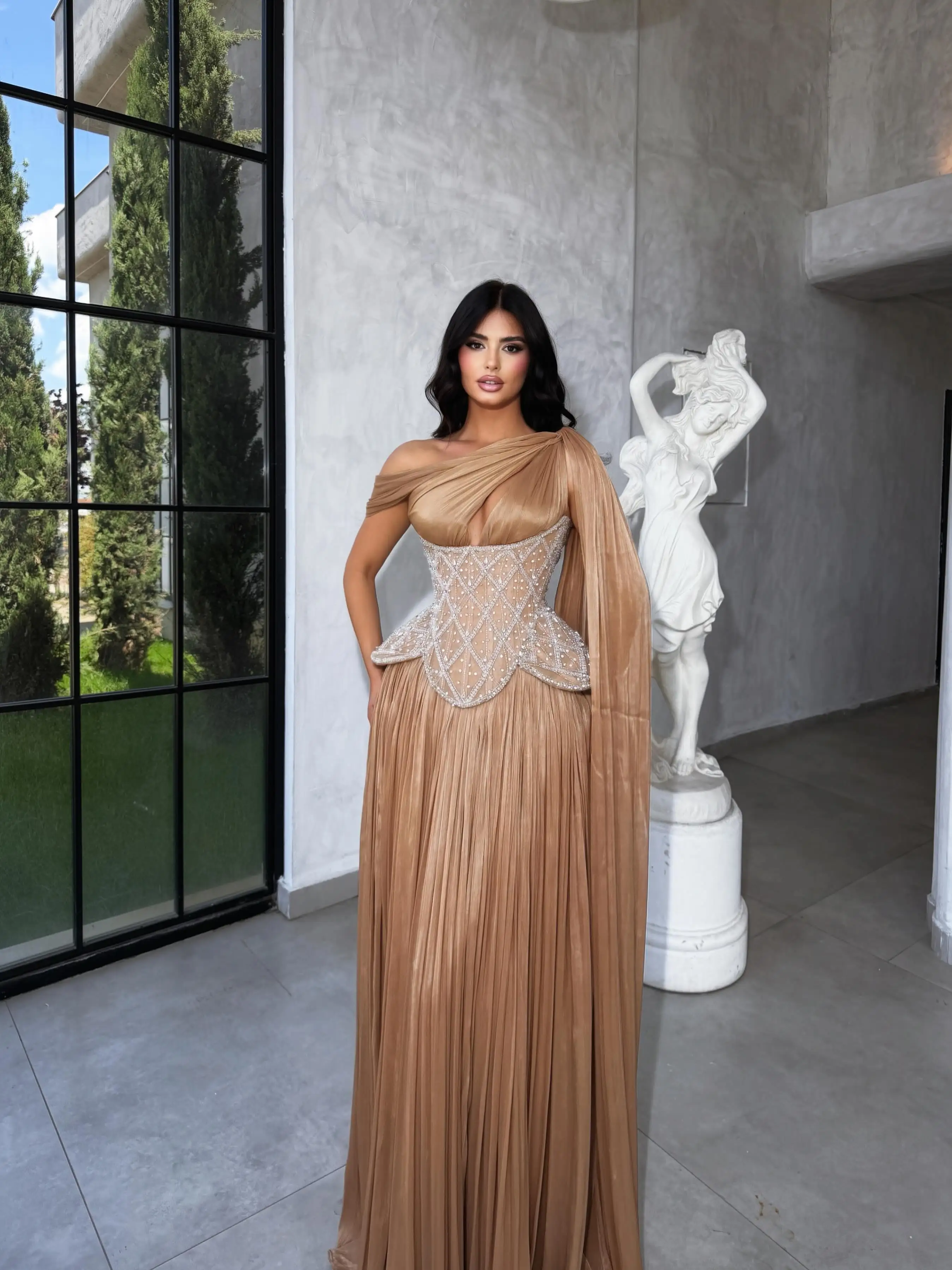 Arabia Classic Champagne Prom Dresses Off the Shoulder Corset with Beads Elegant Watteau Train Evening Dresses Customized