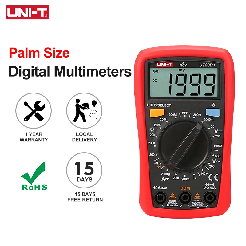 UNI-T Digital Multimeter UT33D+ UT33C+ UT33B+ UT33A+ Palm Size Multimeters DC AC voltmeter Resistance Tester