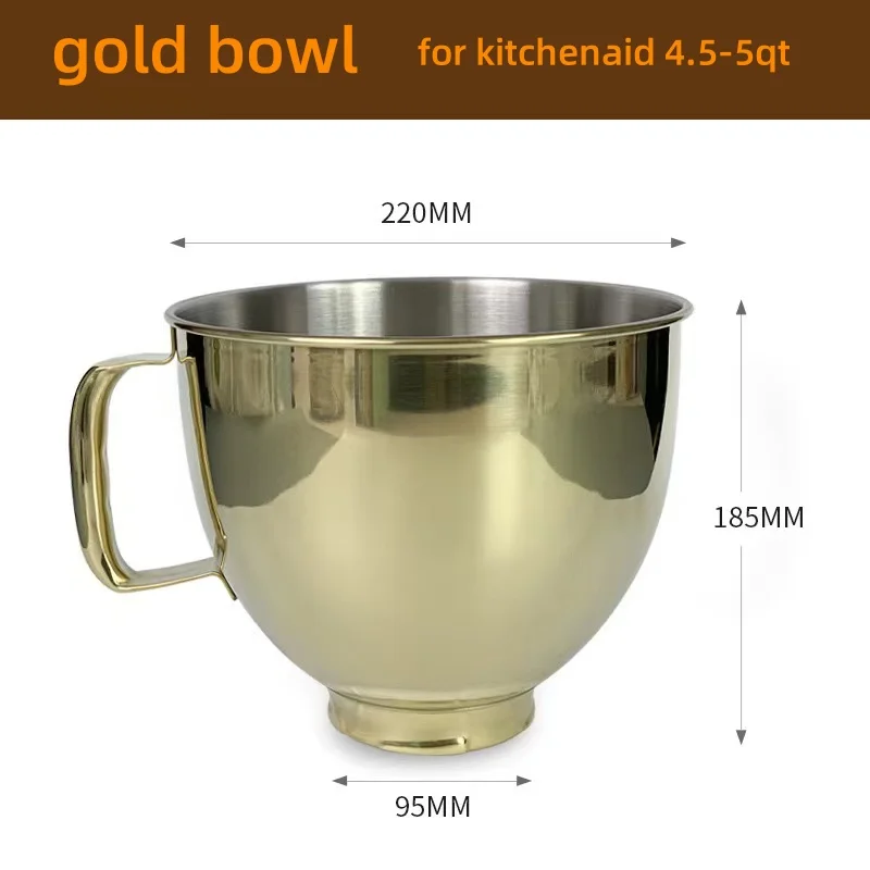 2024 Radiant Gold Stainless Steel Fits all 4.5 and 5 Quart KitchenAid,Rose gold，KitchenAid KSM5SSBRG KSM5SSB Mixer Bowl, 5-Quart