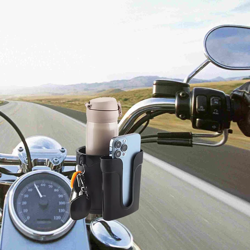 

Motorcycle Handlebar 2-in-1 Water Cup Holder Mobile Phone Keys Holder Adjustable Scooter Bike Beverage Stand Drink Bottle Stand