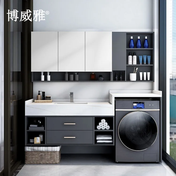 LMM wall-mounted rock slab bathroom cabinet wall-mounted combination corner-cutting washing machine cabinet