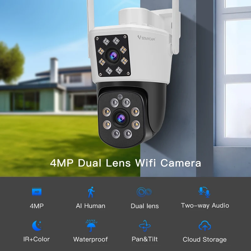 Vstarcam 4MP PTZ WiFi IP Camera Dual Lens with Dual Screen CCTV Wireless Camera Color Night Vision Video Surveillance Camera