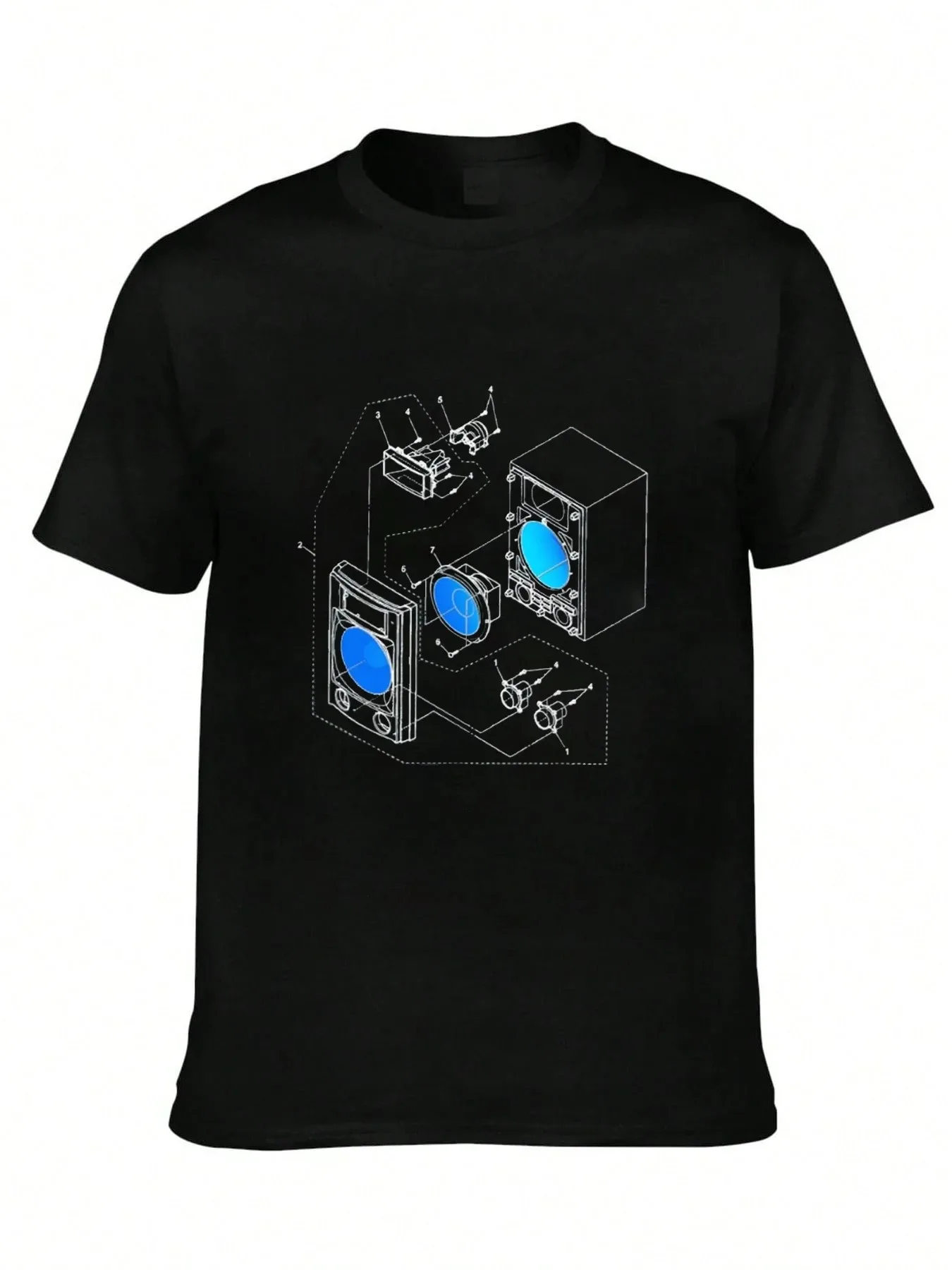 تي شيرت رجالي كلاسيكي للرسم الفني بتصميم تخطيطي للإلكترونيات مع طباعة دائرة كاجوال برقبة دائرية للمهندسين