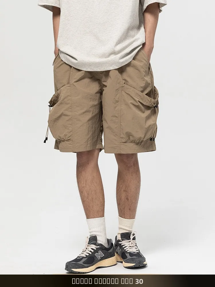 

NTED Японские простые однотонные рабочие брюки для мужчин, летние, свободные, тонкие, для активного отдыха, повседневные, с завязками, длиной до колена