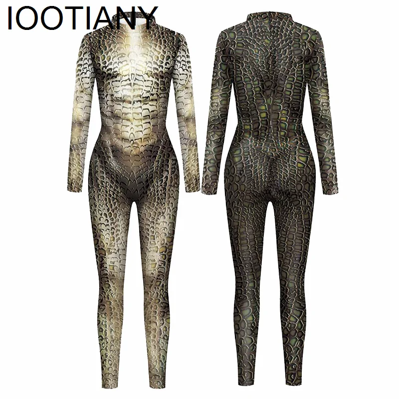 Iootiany Women Men Animal Snake Skin Pattern 3d Print Sexy Jumpsuit Cosplay Costumes Skinny Party Bodysuit Monos Mujer